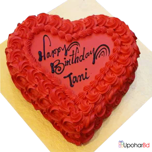 Floral heart shaped red velvet cake